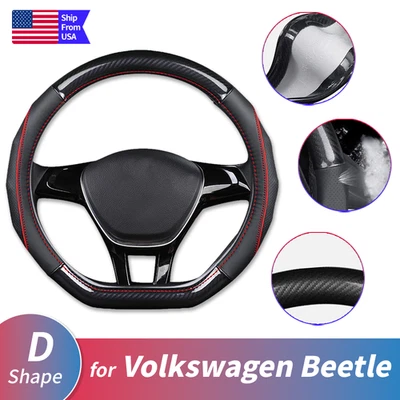 Car Steering Wheel Cover Non-Slip Carbon Fibe D-Shape for Volkswagen Beetle 15" - Image 1 of 4