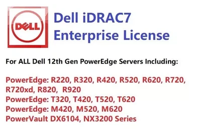 Dell iDRAC7 Enterprise License for 12th Server R720 R620 R520 R420 R320 - Image 1 of 3