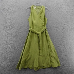 Talbots Linen Silk Dress 10P Green Women Sleeveless Fit Flare Belted Summer - Picture 1 of 13