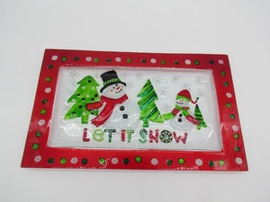 Weihnachten Schneemann Let It Snow Servieren Glas Schale 14x8,5 Urlaub Kekstablett - Bild 1 von 6