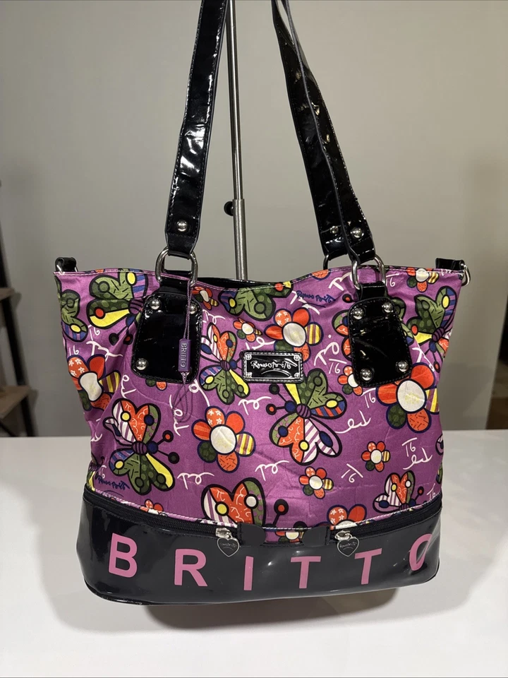 Bolso de Mano Romero BRITTO “Flores” Bolso de Hombro Cartera Púrpura/Negro Foto 1 de 4