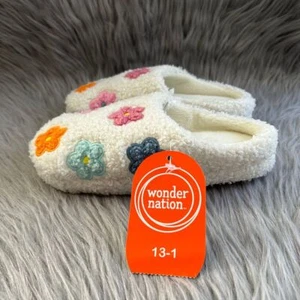 Wonder Nation Flower Slippers Little Girls Size 13-1 White Floral Slip On Shoes - Picture 1 of 7