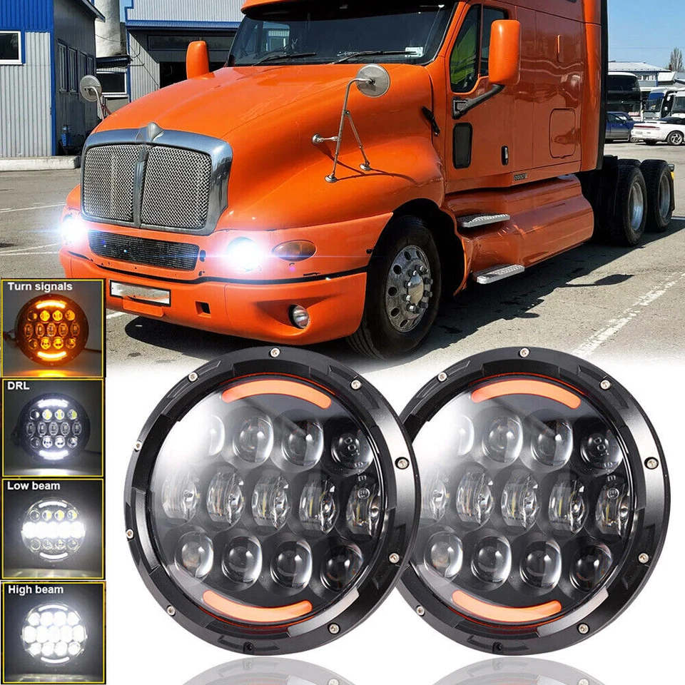 Par de faros LED redondos de 7 pulgadas con DRL para Kenworth T2000 1997-2011 Foto 1 de 4