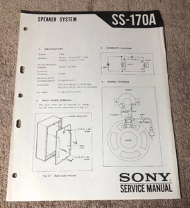 SONY SS-170A SPEAKER SYSTEM ORIGINAL SPEC SHEET M704x - Picture 1 of 2