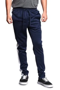 Victorious Men's Slim Fit Striped Sports Workout Techno Track Pants TR522-S1F - Picture 1 of 46