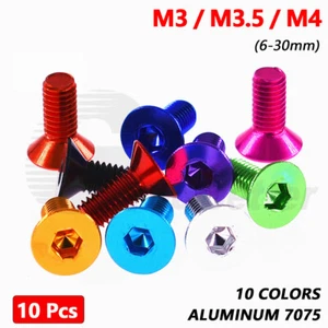 10pcs Aluminum Allen Socket Screw Countersunk Head Hex Bolts M3 M3.5 M4 x 6-30mm - Picture 1 of 12