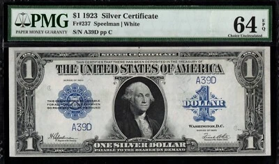 FR-237 1923 $1 SILVER A39D SERIAL #39 P.MG#64EPQ + - Image 1 of 3