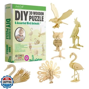 3D Wooden Puzzle DIY Hands Craft 6 Assorted Bird Animals Bundle Set For Kid Gift - Picture 1 of 5