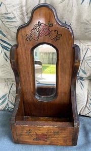 Vintage Handcrafted Wooden Wall-Mounted Mirror Mail Holder With Floral Motif - Picture 1 of 13
