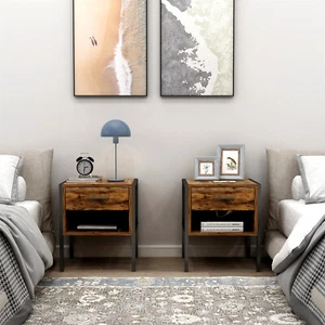 Set of 2 Nightstand Bedside Table CabinetsSide Table End Table Rustic Brown - Picture 1 of 12