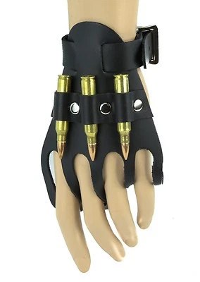 Bullet Finger Leather Bracelet Cuff With Buckle Punk Goth Rockabilly Wrist Cuff - Image 1 of 2
