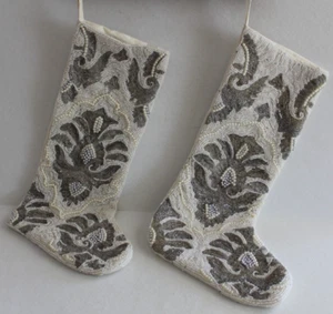Set of 2 Beaded Embellished Pearl Christmas Stockings India - Picture 1 of 18