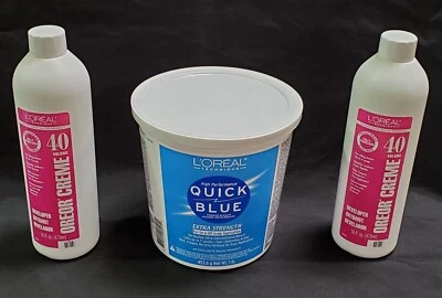 Blanqueador en polvo azul rápido L'Oreal fuerza extra 1 lb con (2) 40 volúmenes Oreor 16 oz Foto 1 de 2