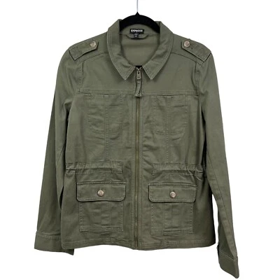 Chaqueta utilitaria Express para mujer con cuello cremallera bolsillos con solapa verde militar talla S Foto 1 de 4