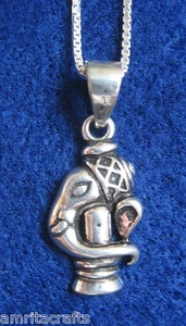 Ganesh Remover of Obstacles and Shiva Lingam Small Silver Pendant India - Picture 1 of 2