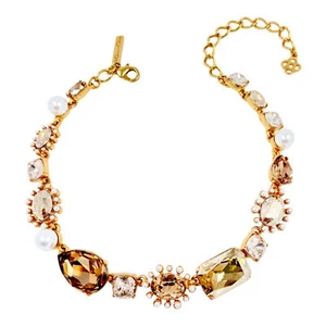 Oscar de la Renta Chunky Topaz Crystal and Glass Pearl Necklace, 15" + Extender - Picture 1 of 7