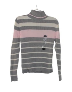 Maglione girocollo vintage Liz Claiborne a costine grigio rosa e bianco Preppy taglia S nuovo con etichette - Foto 1 di 7