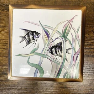 VTG ITO’s Bamboo Japan Angelfish Tile Trivet Tray Fish Wall Decor Shelf Display - Picture 1 of 16