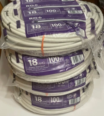 Bobina de cable coaxial Southwire RG6-Dual Shield 18 AWG blanco 100 pies Foto 1 de 3