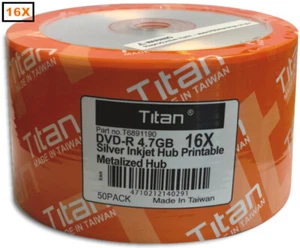 100-Pak TITAN 4.7GB 16X Silver Inkjet Hub DVD-R's!  2 x 50-Pak! - Picture 1 of 2