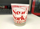 RARE Frosted NEW YORK JIGGER GLASS TUMBLER Cup Souvenir USA Cartoon Art Vintage