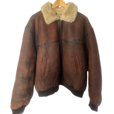 Vintage B-3 Redskins Aviator Bomber Jacket Sheepskin Shearling Leather Flight - Image 1 of 4
