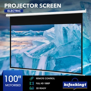 100 Inch Projector Screen 16:9 Home Motorized Portable HD 3D Cinema Controller - Picture 1 of 12