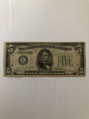 United States 5 Dollars Series 1934 A Green Seal Federal Reserve San Francisco - Image 1 of 2