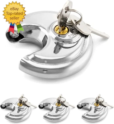 Keyed Alike Disc Padlock 4 Pack Stainless Steel Discus Lock with 3/8-Inch Shackl - Image 1 of 4