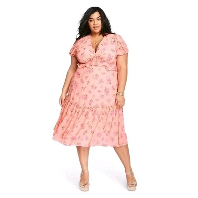 LoveShackFancy x Target Fleur Midi Dress Womens Cottage Floral Ruffles Pink 18W - Image 1 of 4