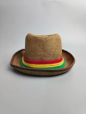 Rasta Straw Short Brim Fedora Panama Trilby Beach Hat By Element - Image 1 of 4