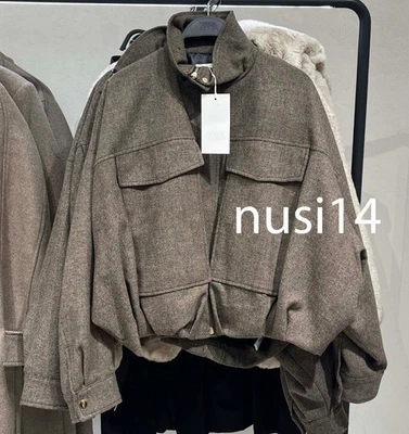 CHAQUETA BOMBER ZARA MUJER NUEVA ESPIGA GLOBO MARRÓN XS-L 9385/744/700 Foto 1 de 3