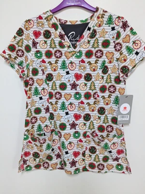 Women's Maevn Scrub Top, Sz. XS, Color ~ Holiday Multi, Nice Stretch!! NWT - Image 1 of 4