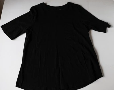 Eileen Fisher Organic Cotton Slub Elbow-Sleeve Tee, Black Women’s Large, EESOJ - Image 1 of 4