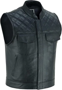 Herren Lederweste Zipper Weste Kutte Leder Biker Rocker Motorrad Clubweste Neu - Bild 1 von 3