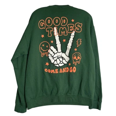 Red Eight Good Times Come And Go Sweatshirt Mens L Green Peace Sign Smiley Face - Image 1 of 4