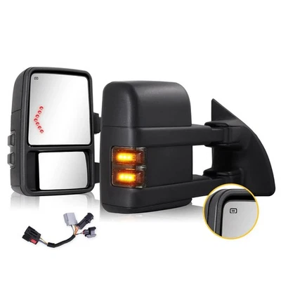 Pair Power Heated Tow Mirrors Amber Light For 1999-2016 Ford F250 F350 F450 F550 - Image 1 of 4