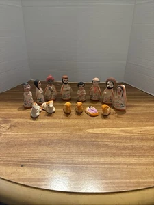 VINTAGE MEXIKANISCHE HANDBEMALTE VOLKSKUNST KERAMIK WEIHNACHTSKRIPPE, 14-TEILIG - Bild 1 von 9