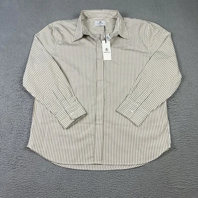 Camisa Aritzia Babaton Feminina Grande Nova Essencial Listra Flexível Relaxada Botão para Cima - Imagem 1 de 4