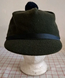 Vintage Stockman Scotch Cap Hat Green Size 7 3/8 Mens Pom Wool Warm Military - Picture 1 of 7