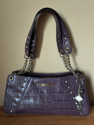 Vintage Harley Davidson Women’s Purple/Studded Leather Purse/Embroidered/Charms - Image 1 of 4