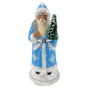 Ino Schaller Baby Blue Snowflake Santa German Paper Mache Candy Container - Picture 1 of 8