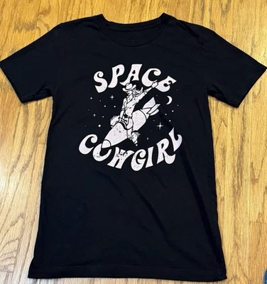 Camiseta para mujer SPACE COWGIRL~PEQUEÑA~S/S NEGRA 100 % algodón LUCY JAYNES Foto 1 de 4