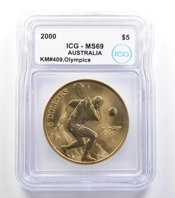 2000 Australia 5 Dollar Sydney Olympics Tennis KM#409 MS69 ICG *7894 - Image 1 of 3
