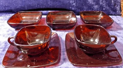 Anchor Hocking Royal Ruby Charm Bowls, Cups and Saucers. Excellent Condition - Image 1 of 3