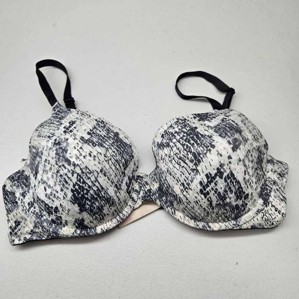 ROSA Victoria's Secret Mujer Sujetador 36DD Negro Serpiente Reptil Camiseta Ligeramente Forrada Foto 1 de 4