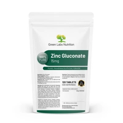 GREEN LABS NUTRITION Zinkgluconat 15 mg Tabletten – hochdosiert für Immunsystem, Haut, Haare & Nägel