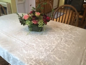 VTG Baroque Damask Tablecloth Cream Beige 116”x54” Well Made, Folded Hem - Picture 1 of 16