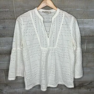 Ann Taylor Loft medium white eyelet bell sleeve boho top - Picture 1 of 6
