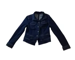 White House Black Market Blue Stretchy Jean Jacket Denim Coat Size 10 - Picture 1 of 13